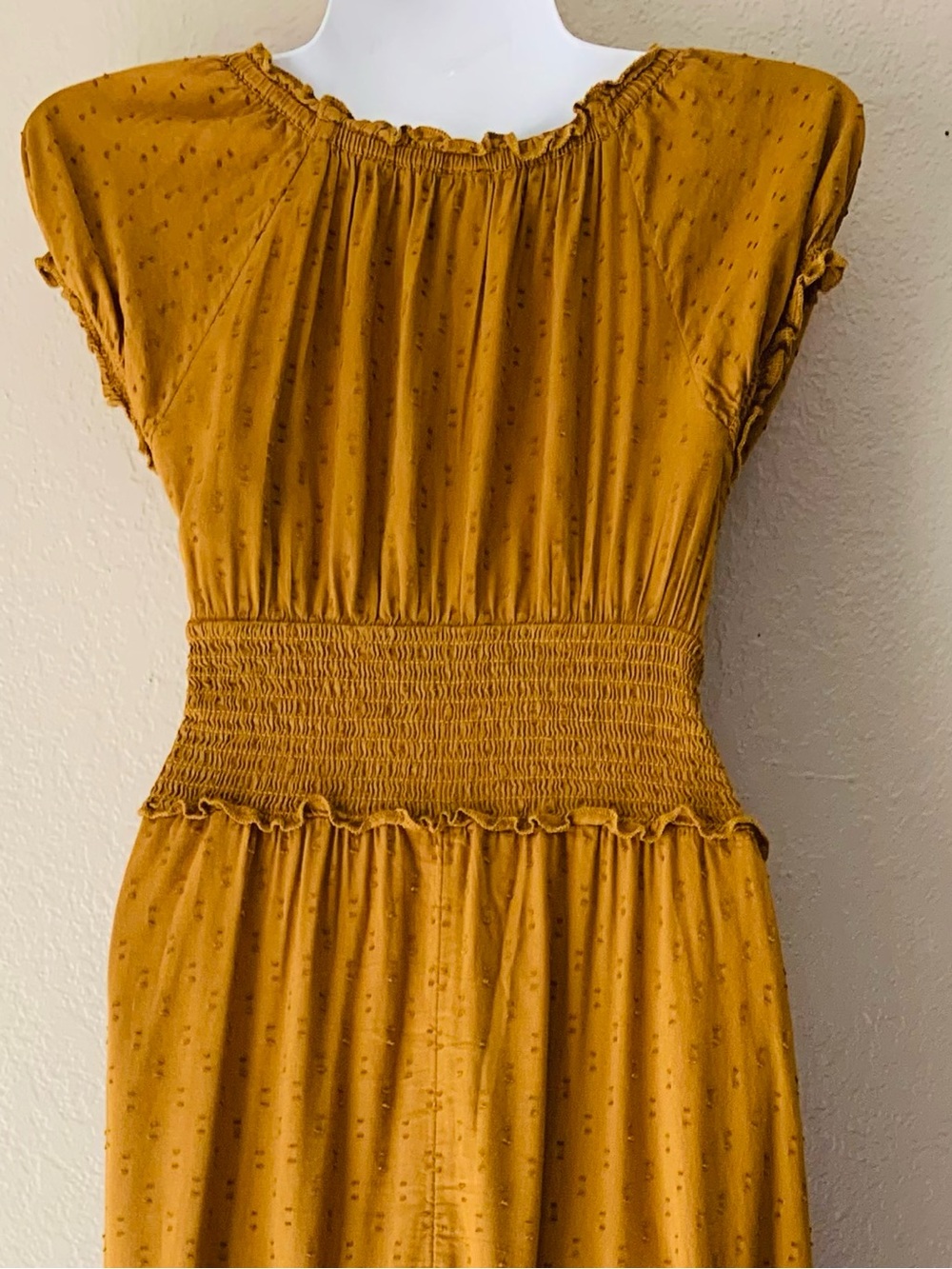 Old Navy Miners Gold Swiss Dot Babydoll Milkmaid Country Maxi Dress Size M - Picture 6 of 8